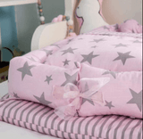 Set patut portabil, bebe baby nest cu lenjerie, perna, bumper protectie anti - alunecare, verde cu iepuri gri - BUZ.RO