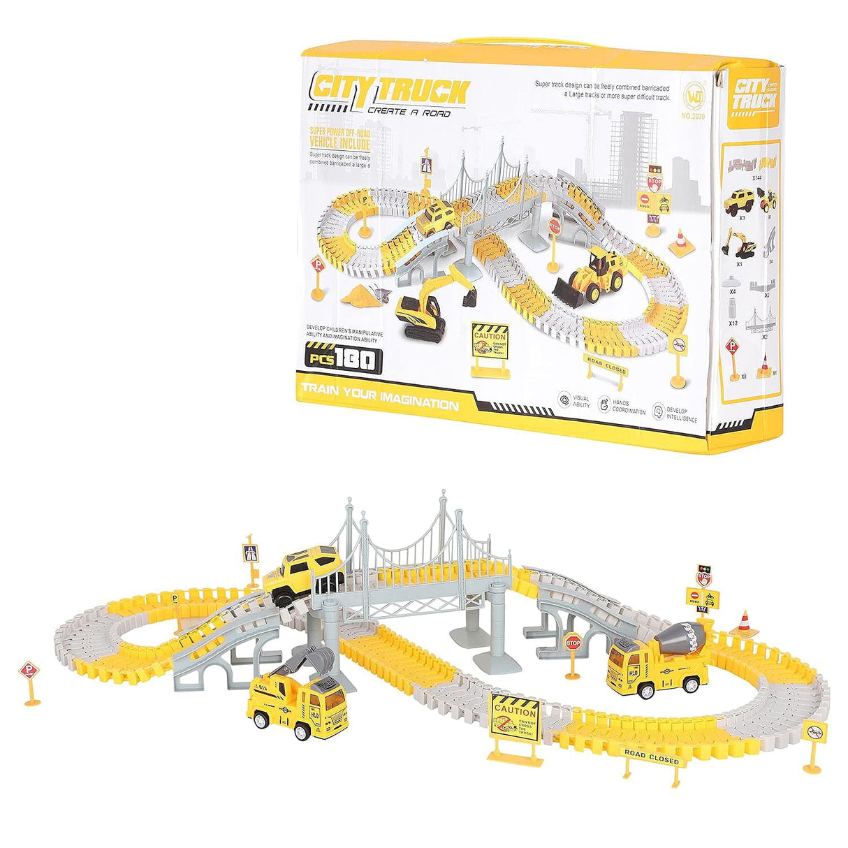 Set pista curse, 346 piese flexibile, jucarie interactiva, cu masini, jucarii baieti si fete, + 3 ani, montessori - BUZ.RO