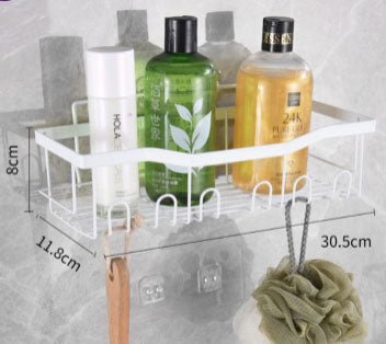Set raft baie, cu carlige, suporturi pentru sapun, usor de instalat pe perete, fara gaurire, 4 piese - BUZ.RO