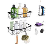 Set raft baie, cu carlige, suporturi pentru sapun, usor de instalat pe perete, fara gaurire, 4 piese - BUZ.RO