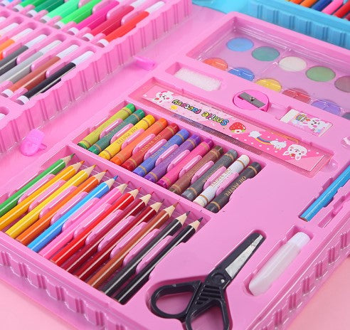 Set trusa desen copii , multicolora , interactiva , creioane , carioci , acuarele ,-84 piese