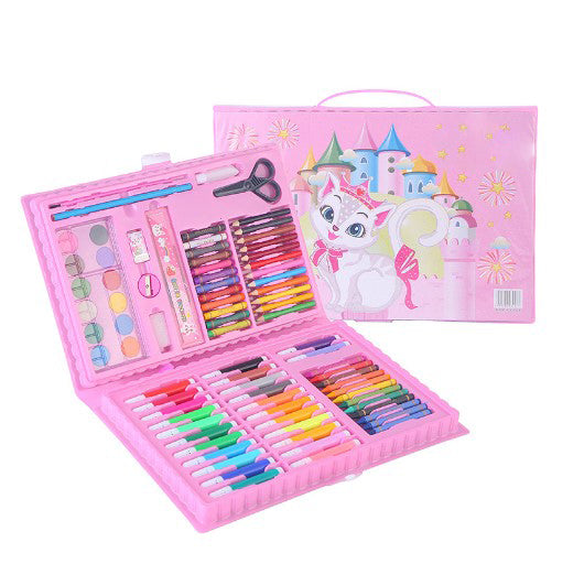 Set trusa desen copii , multicolora , interactiva , creioane , carioci , acuarele ,-84 piese