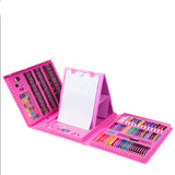 Set trusa desen copii , multicolora , interactiva , creioane , carioci , acuarele ,208 piese roz-208 piese