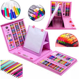 Set trusa desen copii , multicolora , interactiva , creioane , carioci , acuarele ,208 piese roz-208 piese