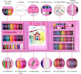Set trusa desen copii , multicolora , interactiva , creioane , carioci , acuarele ,208 piese roz-208 piese