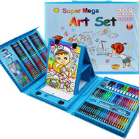 Set trusa desen copii , multicolora , interactiva , creioane , carioci , acuarele ,208 piese albastru-208 piese