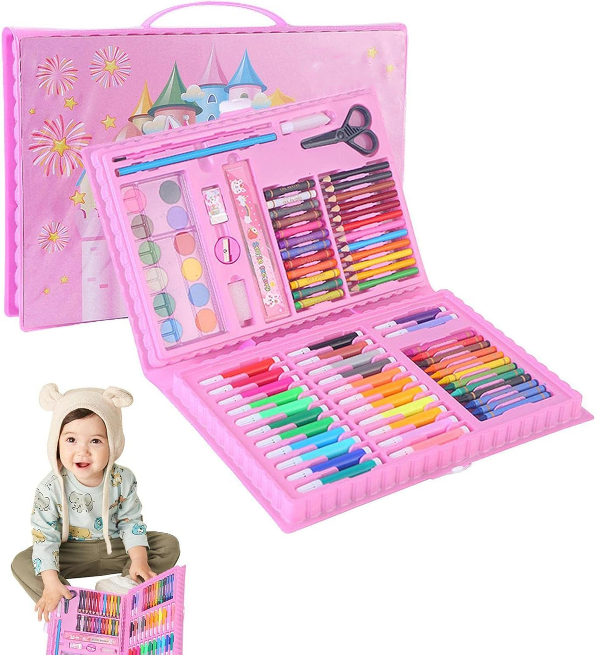 Set trusa desen copii , multicolora , interactiva , creioane , carioci , acuarele , - 84 piese - BUZ.RO