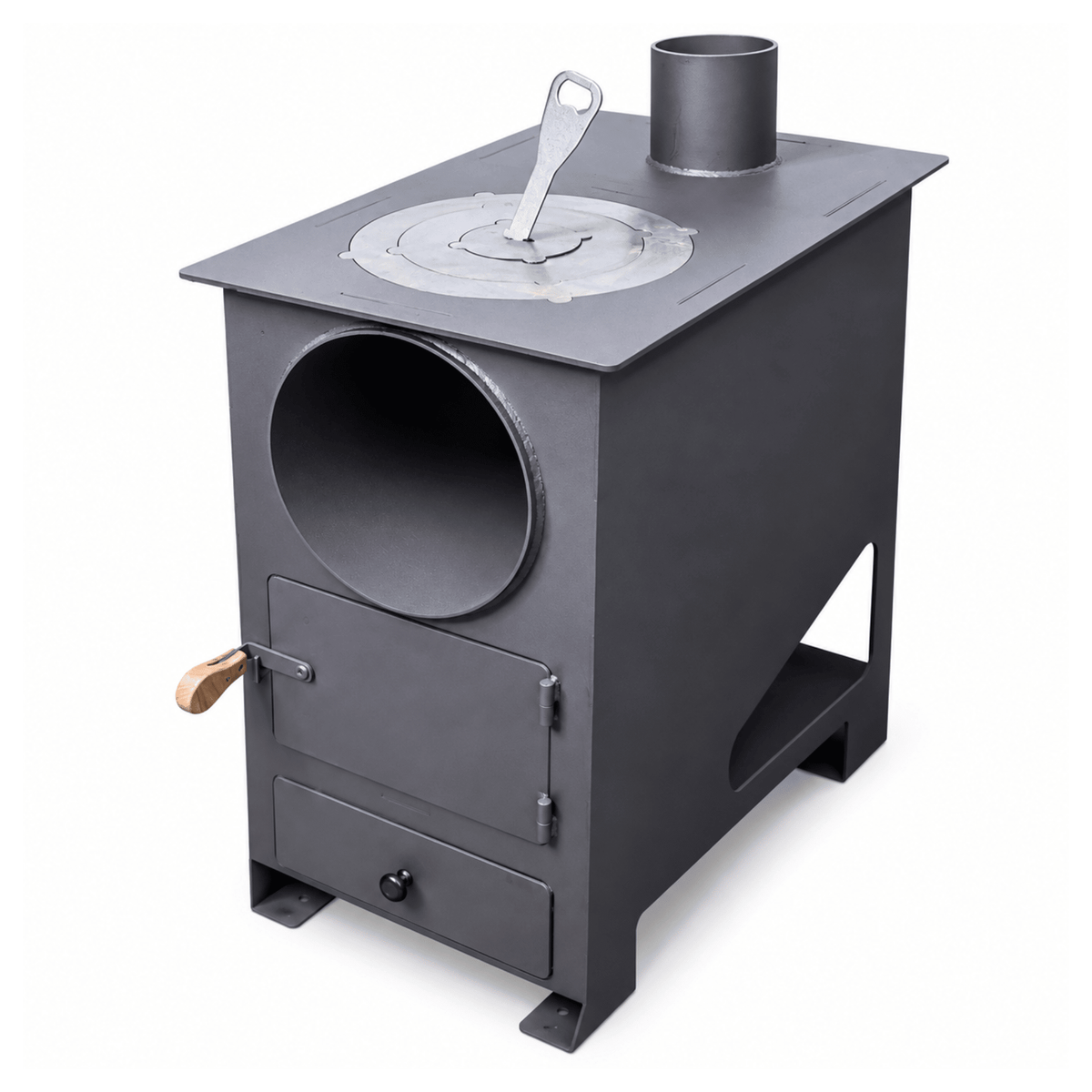 Soba metalica pe lemne cu plita si inele detasabile, cenusar si tub de convectie naturala - BUZ.RO