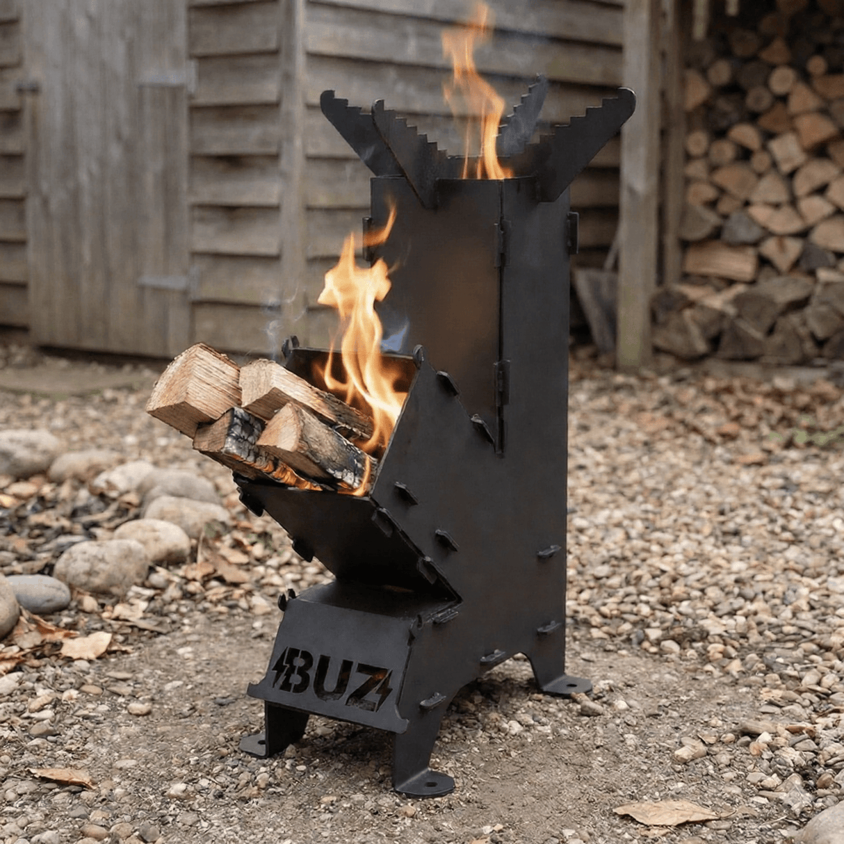 Sobă Rachetă din Oțel Carbon – Finisaj Vopsit/Nevopsit, Portabilă, H 65.5 cm - BUZ.RO