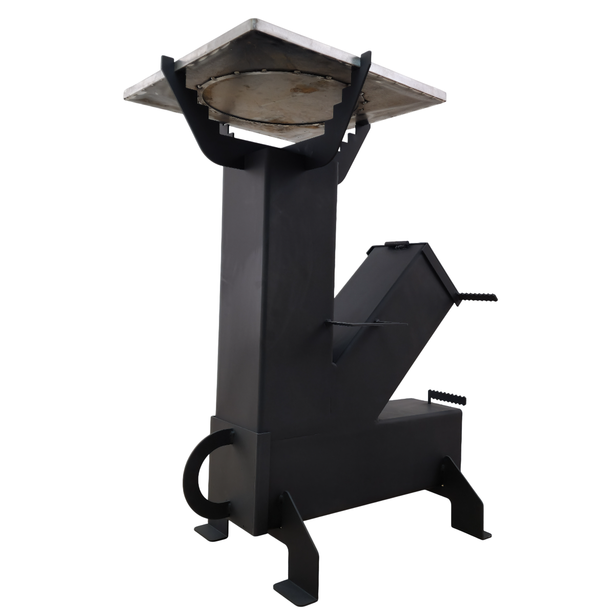Soba de gatit cu manere, pe lemne, cu plita, otel carbon, portabila, pentru disc si ceaun, 65x35x80 cm