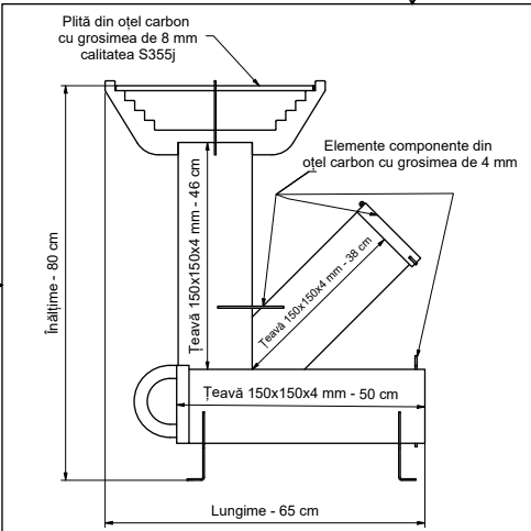 Soba de gatit cu manere, pe lemne, cu plita, otel carbon, portabila, pentru disc si ceaun, 65x35x80 cm