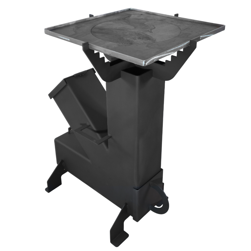 Soba de gatit cu manere, pe lemne, cu plita, otel carbon, portabila, pentru disc si ceaun, 65x35x80 cm