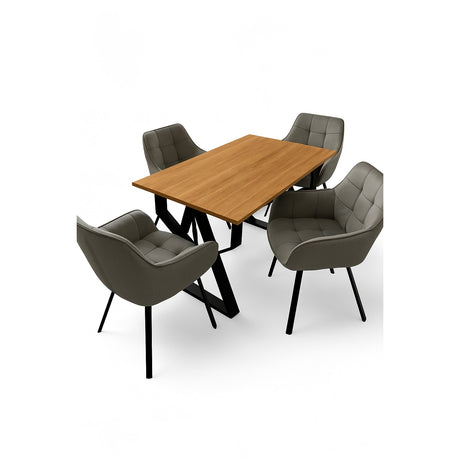 Masa bucatarie cu scaune, set living/dinning, picioare metalice, blat PAL, husa catifea, moderne, 4 persoane