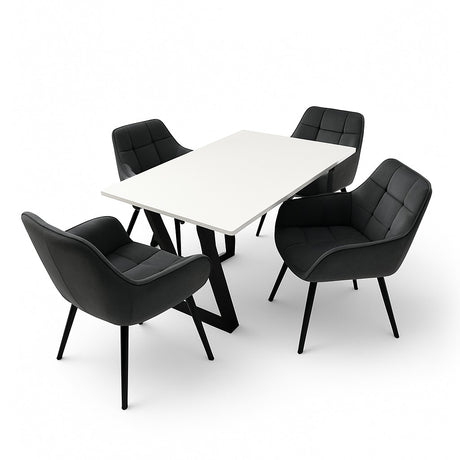 Masa bucatarie cu scaune, set living/dinning, picioare metalice, blat PAL, husa catifea, moderne, 4 persoane