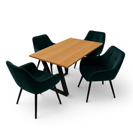 Masa bucatarie cu scaune, set living/dinning, picioare metalice, blat PAL, husa catifea, moderne, 4 persoane