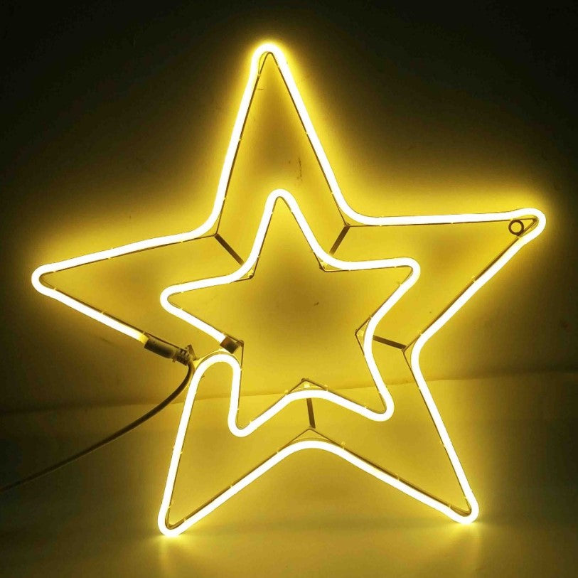 Stea decorativa luminoasa, pentru Craciun, rezistena la apa, suspendabila usa si geam, IP65, dimensiuni 56 x 56 cm, culoare alb cald