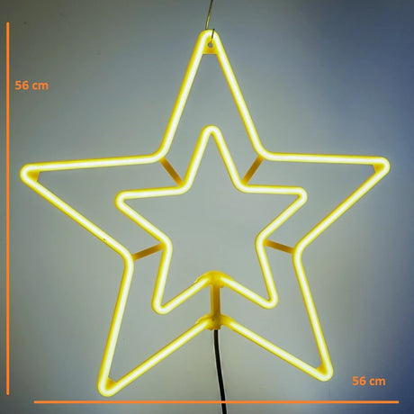 Stea decorativa luminoasa, pentru Craciun, rezistena la apa, suspendabila usa si geam, IP65, dimensiuni 56 x 56 cm, culoare alb cald