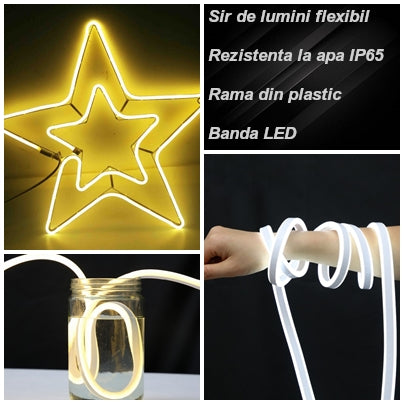 Stea decorativa luminoasa, pentru Craciun, rezistena la apa, suspendabila usa si geam, IP65, dimensiuni 56 x 56 cm, culoare alb cald