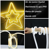 Stea decorativa luminoasa, pentru Craciun, rezistena la apa, suspendabila usa si geam, IP65, dimensiuni 56 x 56 cm, culoare alb cald