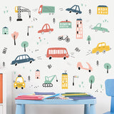 Sticker autocolant de perete pentru camera copilului, masinute, rezistent la zgarieturi si apa, detasabil, 52x70 cm, reutilizabil