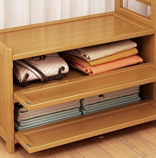 Suport haine cu rafturi , din lemn ,multifunctional , 100x30x158 - BUZ.RO