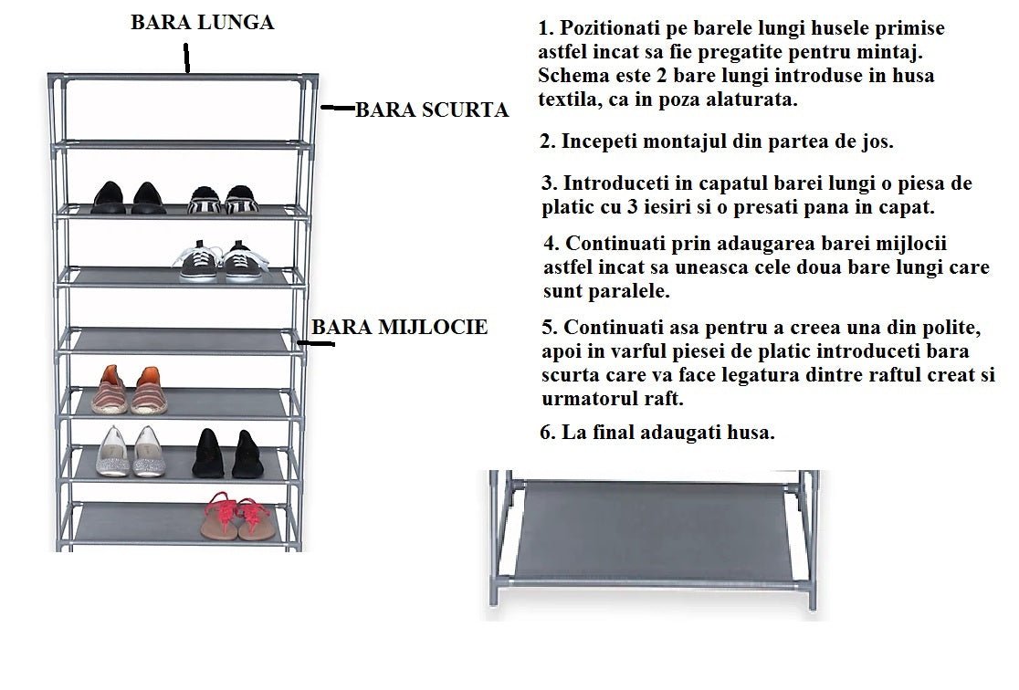 Suport incaltaminte/dulap pantofi, pliabil, 20 de perechi, 7 rafturi, invelis textil, cadru otel, 126 x 60 x 30 , model cerb - BUZ.RO
