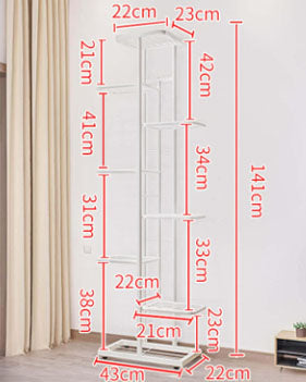 Suport metalic, pentru ghivece de flori, 9 etajere, 140x44.5x22 cm