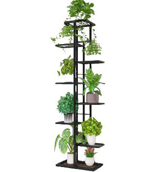 Suport metalic, pentru ghivece de flori, 9 etajere, 140x44.5x22 cm