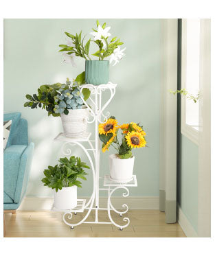 Suport flori metalic, suport plante  cu ghiveci,   
4 etajere separate, 87X50X25 cm, culoare alba