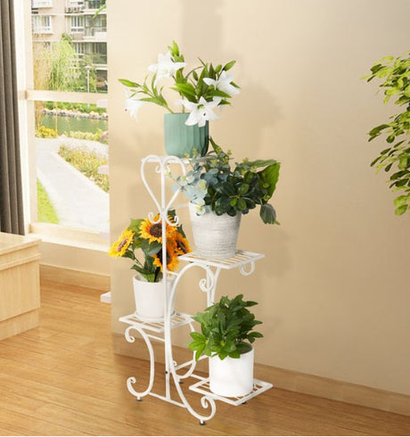 Suport flori metalic, suport plante  cu ghiveci,   
4 etajere separate, 87X50X25 cm, culoare alba