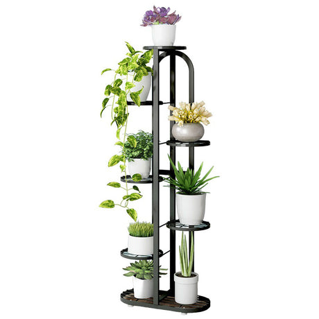 Suport flori metalic, suport plante  cu ghiveci, 7 etajere separate, negru, 125x44,5x22 cm