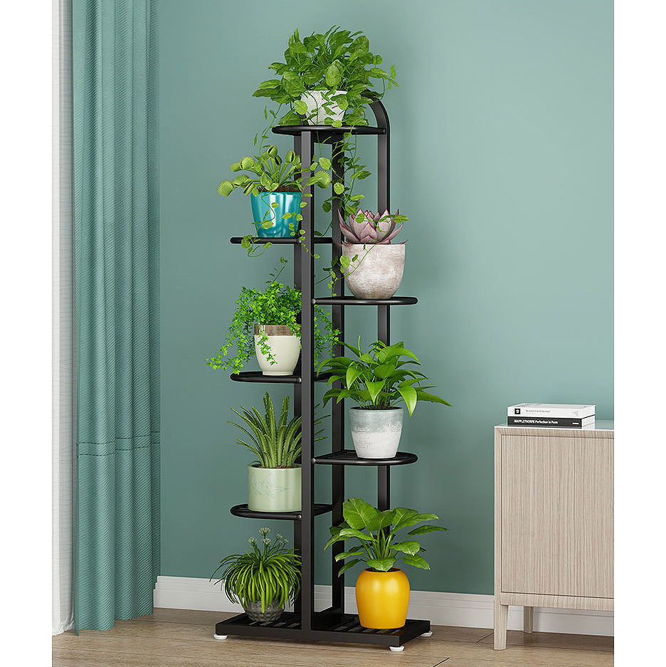 Suport flori metalic, suport plante  cu ghiveci, 7 etajere separate, negru, 125x44,5x22 cm