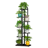 Suport flori metalic, suport plante  cu ghiveci, 7 etajere separate, negru, 125x44,5x22 cm