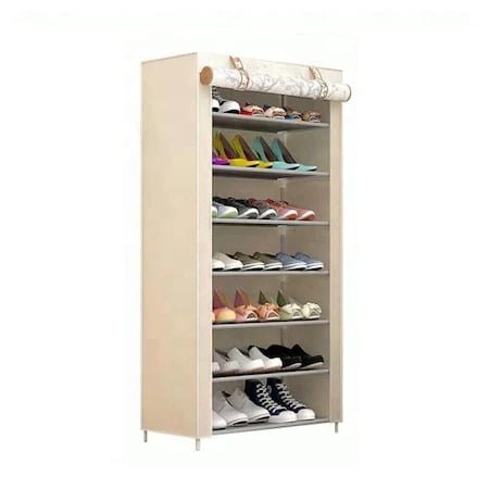 Suport pantofi 20 perechi 7 rafturi, cadru otel, invelis textil, 128x61.5x31.5, cerb - BUZ.RO
