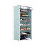 Suport pantofi, incaltaminte, dulap modern, 21 perechi, 7 rafturi, cadru otel, invelis textil, albastru cu barca