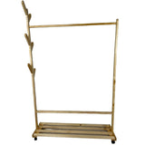 Suport pentru umerase si cuier lateral din lemn, pentru haine, genti, palarii, umbrele, suporta 60 kg, 100 x 160 x 35 cm, bej - BUZ.RO