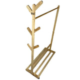 Suport pentru umerase si cuier lateral din lemn, pentru haine, genti, palarii, umbrele, suporta 60 kg, 100 x 160 x 35 cm, bej - BUZ.RO