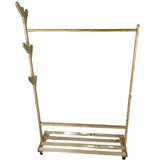Suport pentru umerase si cuier lateral din lemn, pentru haine, genti, palarii, umbrele, suporta 60 kg, 100 x 160 x 35 cm, bej - BUZ.RO