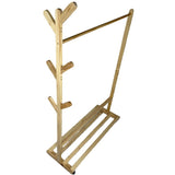 Suport pentru umerase si cuier lateral din lemn, pentru haine, genti, palarii, umbrele, suporta 60 kg, 100 x 160 x 35 cm, bej - BUZ.RO