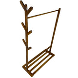 Suport pentru umerase si cuier lateral din lemn, pentru haine, genti, palarii, umbrele, suporta 60 kg, 100 x 160 x 35 cm, maro - BUZ.RO