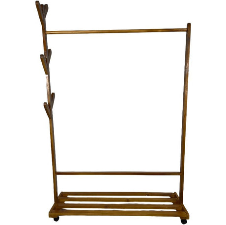 Suport pentru umerase si cuier lateral din lemn, pentru haine, genti, palarii, umbrele, suporta 60 kg, 100 x 160 x 35 cm, maro - BUZ.RO