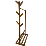 Suport pentru umerase si cuier lateral din lemn, pentru haine, genti, palarii, umbrele, suporta 60 kg, 100 x 160 x 35 cm, maro - BUZ.RO
