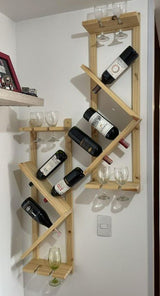 Suport sticle vin, raft perete vin si pahare, din lemn, rezistent - BUZ.RO