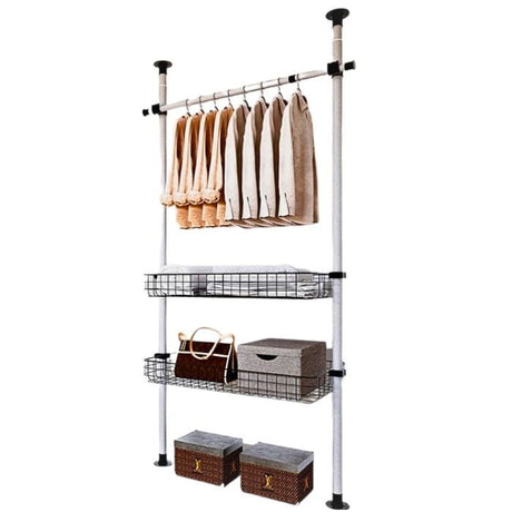 Suport telescopic, suport haine, detasabil, alba, bare rezistente, tavite incluse, 1.1 - 3.1m inaltime / 0.84m latime - BUZ.RO