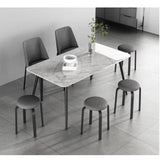 Taburet bucatarie, perna rotunda, sufragerie, piele ecologica, gri, 46x30x30 - BUZ.RO