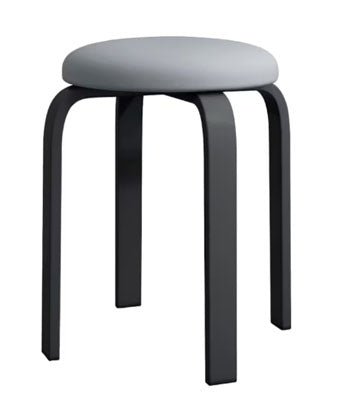 Taburet bucatarie, perna rotunda, sufragerie, piele ecologica, gri, 46x30x30 - BUZ.RO