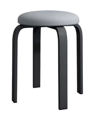 Taburet bucatarie, perna rotunda, sufragerie, piele ecologica, gri, 46x30x30
