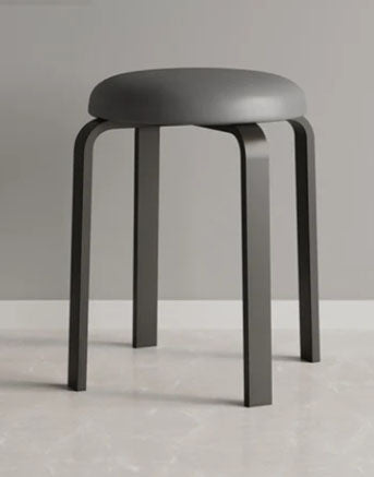 Taburet bucatarie, perna rotunda, sufragerie, piele ecologica, gri, 46x30x30