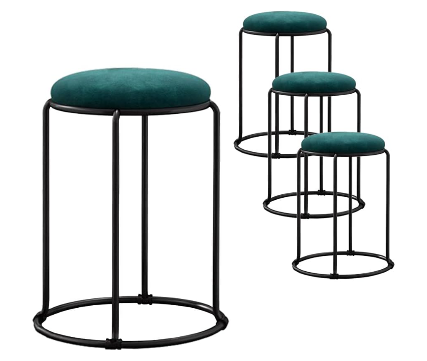 Taburet stivuibil cu cadru metalic, tapitat verde, 46 x 30 cm