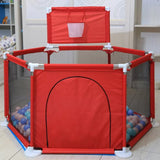 Tarc copii, hexagonal, interior, exterior, cos basket inclus, pereti pentru siguranta, rosu, 125x112x65 cm - BUZ.RO